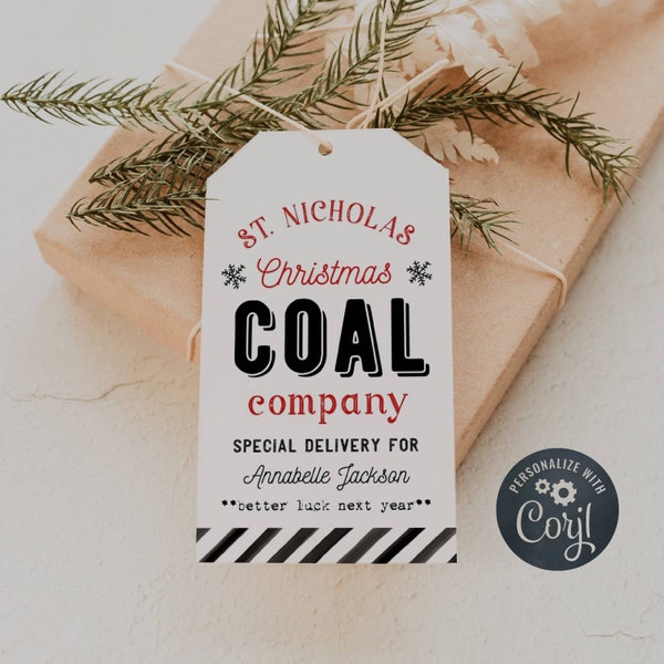 Editable Coal Christmas Gift Tag Template, Printable Christmas Coal Company Tag, Coal Cookies Tag, Lumps of Coal Favor Tag, Instant Download
