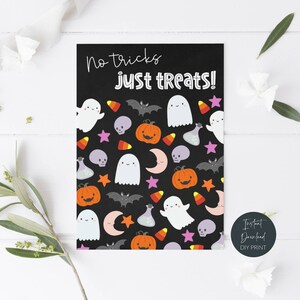 Printable Halloween Mini Cookie Card, Cute Ghosts Bats Pumpkins Cookie Card, Spooky No Tricks Just Treats Cookie Backer, Instant Download