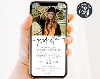 Electronic Photo Graduation Party Invitation Template, Editable Modern Graduate Announcement, Digital Grad Invite, Instant Download, #SG