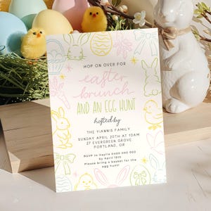 Doodles Easter Brunch Invitation Template, Printable Whimsical Egg Hunt Invite, Editable Hand Drawn Bunnies Invite, Digital Download, #E3 image 5