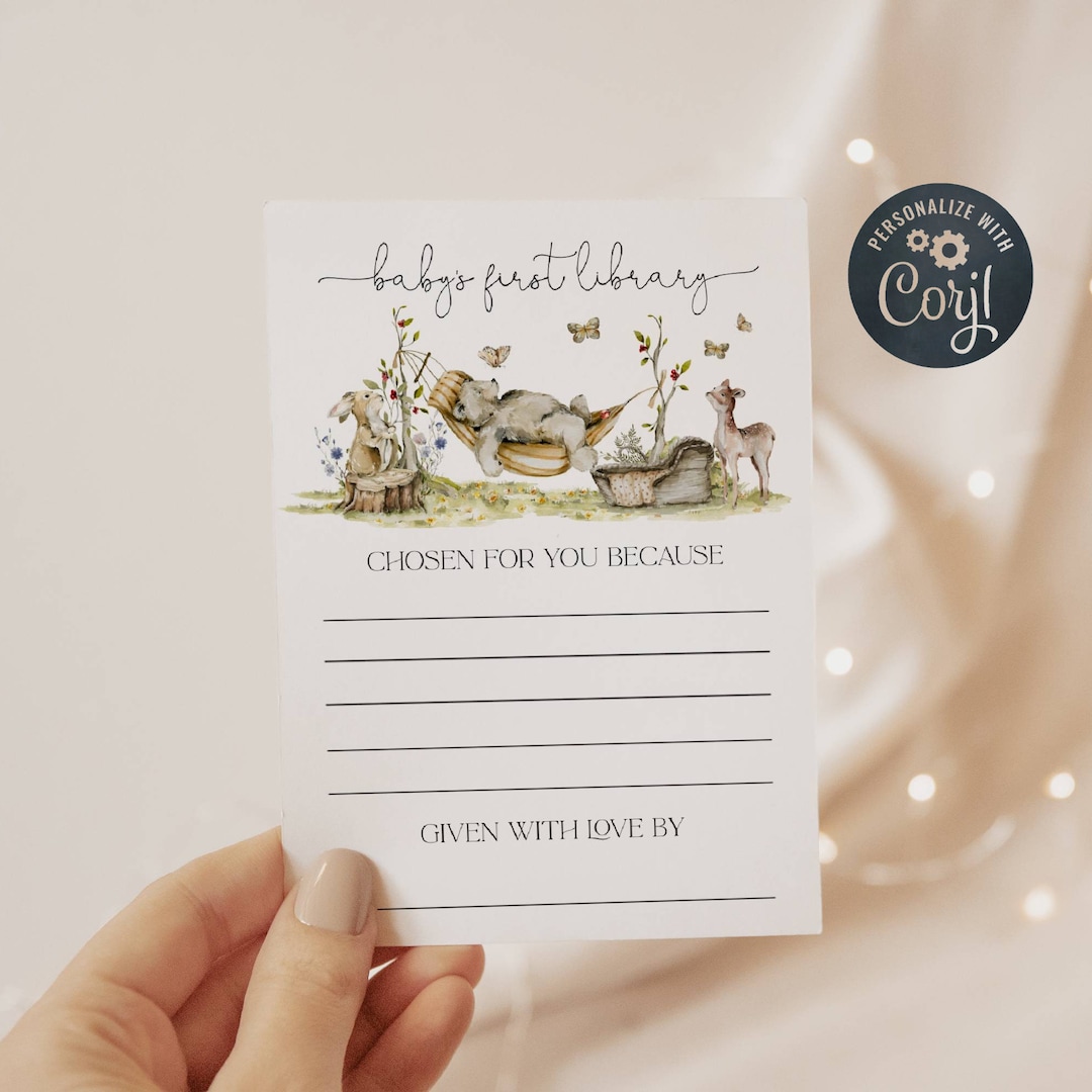 Woodland Book Plate Template, Printable Forest Animals Baby Shower Book ...