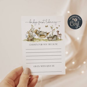 Woodland Book Plate Template, Printable Forest Animals Baby Shower Book Labels Stickers, Editable Baby&#39;s First Library, Instant Download #WS