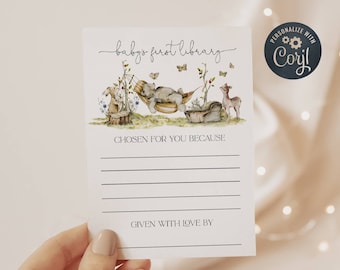 Woodland Book Plate Template, Printable Forest Animals Baby Shower Book Labels Stickers, Editable Baby's First Library, Digital Download #WS