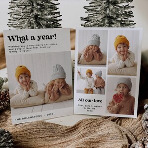 Modèle de carte de vœux Quelle année, carte de Noël rétro minimaliste imprimable, voeux de Noël modernes simples modifiables, téléchargement immédiat