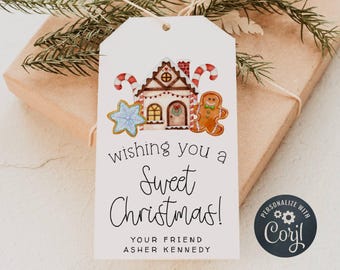 Sweet Christmas Gift Tag Template, Printable Holiday Favor Tag, Editable Cookies Gingerbread Personalized Treat Tag, Digital Download