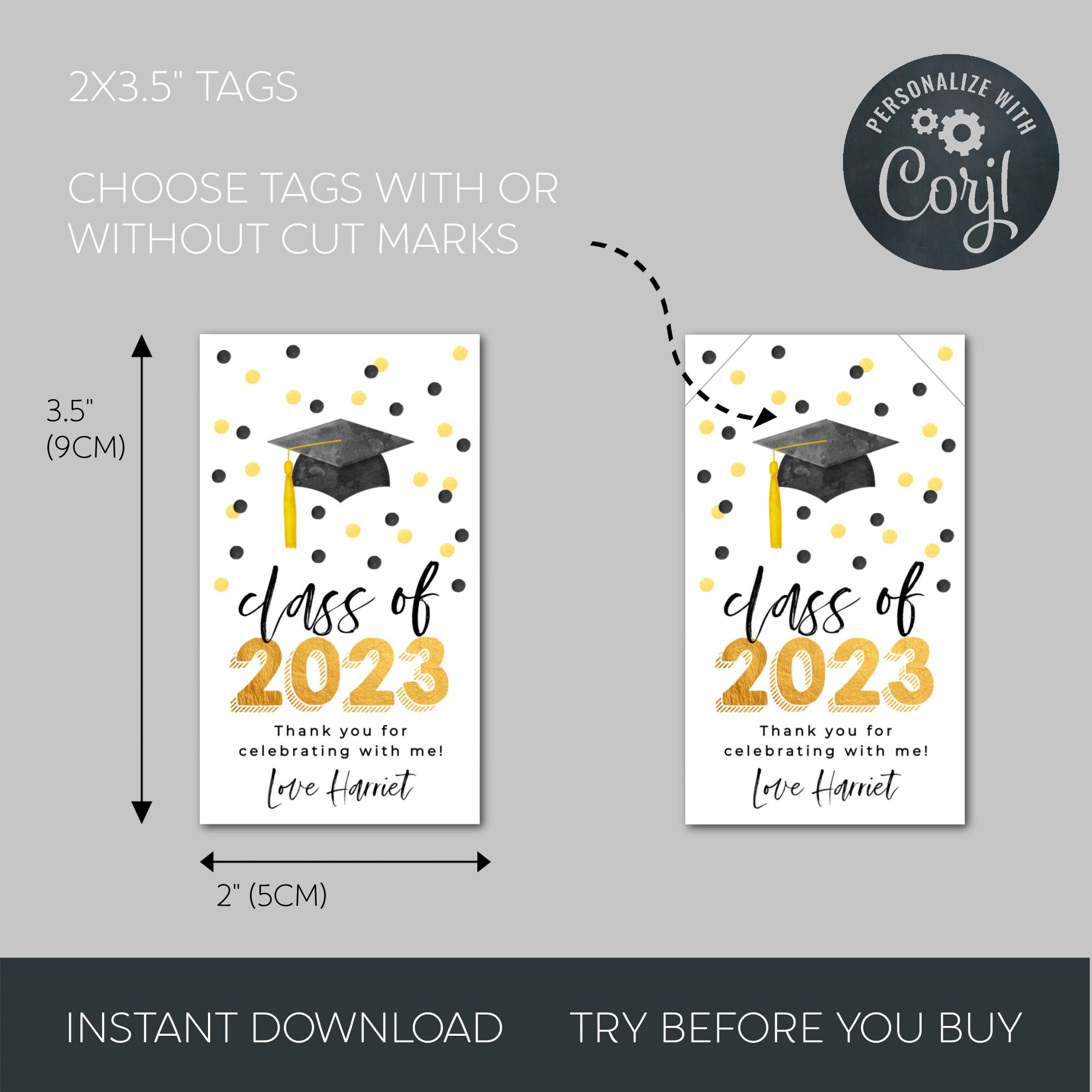 Graduation Class of 2026 Gift Tag Template, Printable Grad Party Favor ...