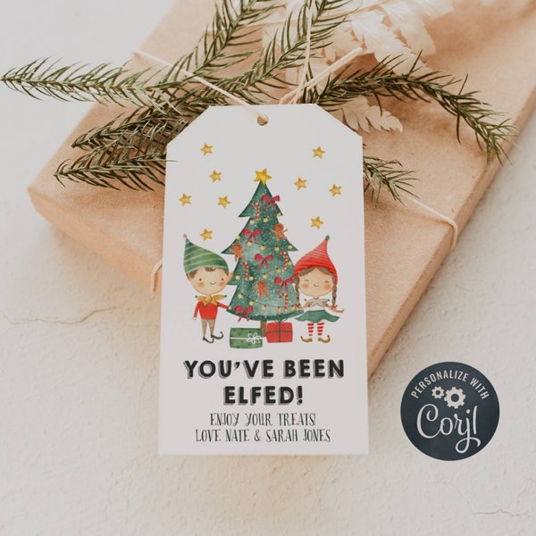 Editable You've Been Elfed Christmas Gift Tag Template, Printable Holiday Elf Favor Tags, Christmas Elfed Neighbor Game, Instant Download