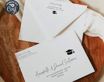Graduation Envelope Address Template, Printable Modern Grad Party Envelopes, Editable Graduate Cap Return Addresses, Digital Download