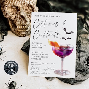 Halloween Costumes & Cocktails Invitation Template, Editable Elegant Boos And Booze Party Invite, Printable Spooky Invite, Instant Download