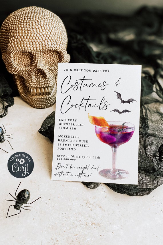 Halloween Costumes & Cocktails Invitation Template, Editable Elegant Boos And Booze Party Invite, Printable Spooky Invite, Instant Download