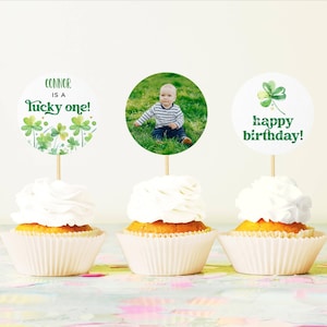 Lucky One 1st Birthday Cupcake Topper Template, Editable St. Patrick&#39;s Day Birthday Cupcake Picks, Editable Toppers, Instant Download, #SP