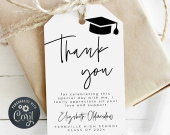 Modern Graduation Thank You Favor Tag Template, Printable Minimal Grad Party Gift Tag, Editable Simple Graduate Tag, Instant Download, #SG