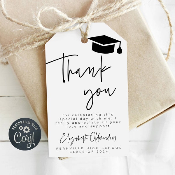 Modern Graduation Thank You Favor Tag Template, Printable Minimal Grad Party Gift Tag, Editable Simple Graduate Tag, Instant Download, #SG