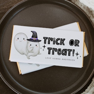 Halloween Ghosts Chocolate Bar Wrapper Template, Printable Trick Or Treat Candy Bar Label, Editable Cute Favor Wraps, Instant Download
