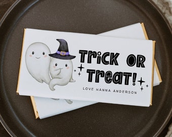 Halloween Ghosts Chocolate Bar Wrapper Template, Printable Trick Or Treat Candy Bar Label, Editable Cute Favor Wraps, Digital Download