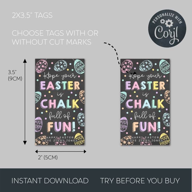 Easter Chalk Gift Tag Template, Printable Chalk Full of Fun Easter ...