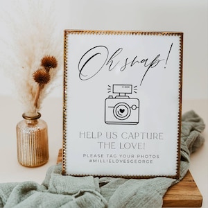 Oh Snap Wedding Hashtag Sign Template, Printable Snapchat Tag Your Photos Sign, Editable Instagram Social Media Sign, Instant Download, #MW1