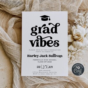 Retro Minimalist Graduation Party Invitation Template, Printable Graduate Announcement, Editable Grad Vibes Invite, Instant Download, #RG