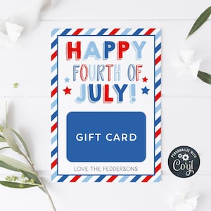 Modèle de porte-cartes cadeau joyeux 4 juillet, étiquette-cadeau imprimable du 4 juillet, étiquettes d'appréciation patriotique modifiables, téléchargement immédiat
