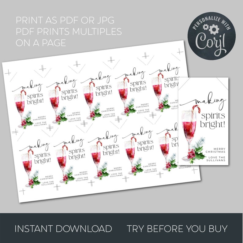 Making Spirits Bright Christmas Gift Tag Template Printable - Etsy