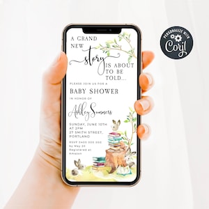 Storybook Baby Shower Electronic Invitation Template, Book Themed Shower Evite, Editable Digital Smartphone Text Invite Instant Download #BT