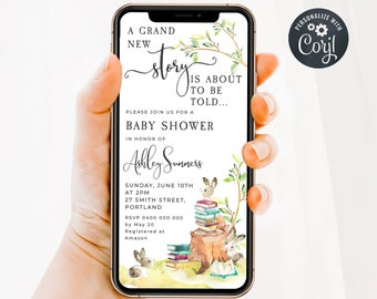 Storybook Baby Shower Electronic Invitation Template, Book Themed Shower Evite, Editable Digital Smartphone Text Invite Instant Download #BT