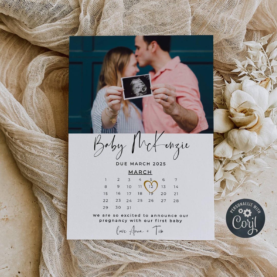Pregnancy Announcement Card Template, Printable Calendar Photo — free download