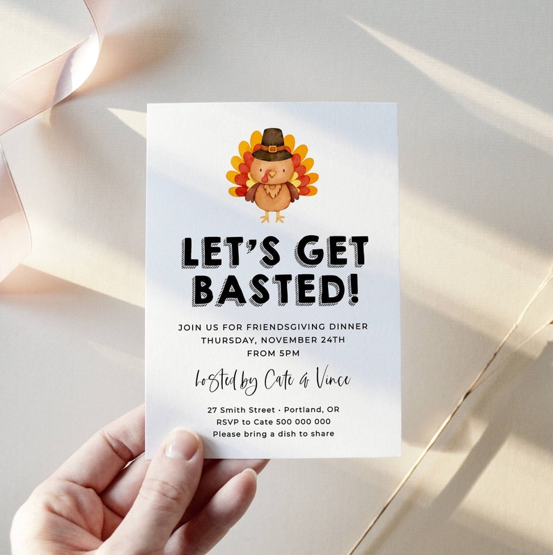 Let's Get Basted Friendsgiving Invitation Template, Printable Turkey Thanksgiving Dinner Invite, Editable Potluck Invite, Instant Download image 5