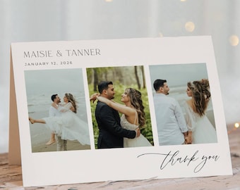 Folded Photo Wedding Thank You Card Template, Printable Classic Thank You Note, Editable Modern Elegant Card, Instant Download, #MW1