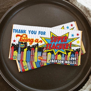 Superhero Teacher Appreciation Chocolate Bar Wrapper Template, Printable Thank You Candy Bar Label, Editable Wrap, Instant Download, #SH