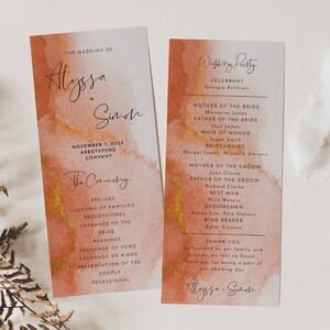 Rust & Gold Wedding Program Template, Printable Order Of Ceremony Program, Editable Watercolor Terracotta Program, Instant Download, #WC3