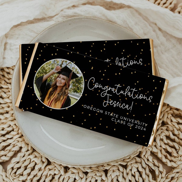Graduation Class of 2024 Photo Chocolate Bar Wrapper Template, Printable Candy Bar Label, Editable Modern Chocolate Wrap, Instant Download