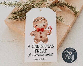 Gingerbread Man Christmas Gift Tag Template, Printable Cute Holiday Favor Tag, Editable Christmas Treat For Someone Sweet, Instant Download