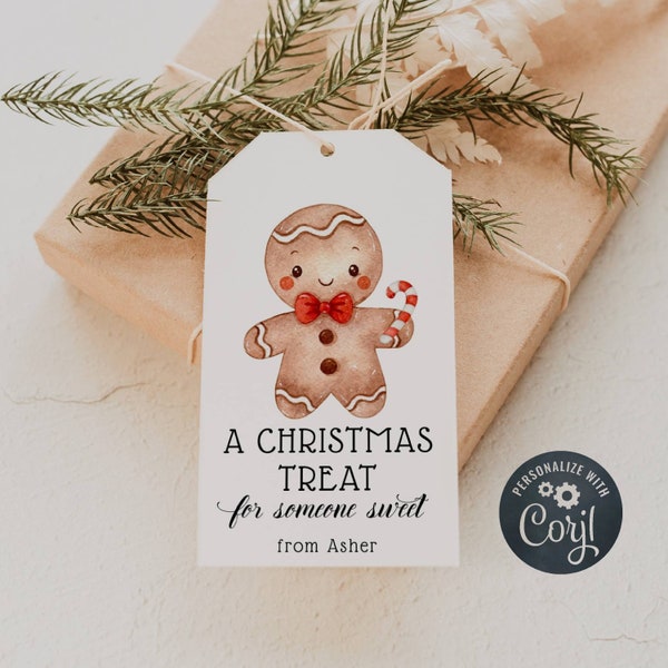 Gingerbread Man Christmas Gift Tag Template, Printable Cute Holiday Favor Tag, Editable Christmas Treat For Someone Sweet, Instant Download