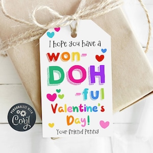Modèle d'étiquette-cadeau de la Saint-Valentin en pâte à modeler, étiquette de faveur imprimable Woh-doh-ful, modifiable salle de classe école enfants Saint-Valentin, téléchargement immédiat