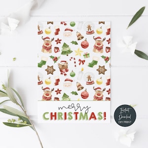 Druckbare frohe Weihnachten Mini-Cookie-Karte, süße Weihnachtsmann Reindeer Bäume Sterne Cookie-Karte, Spaß Kinder Weihnachten Cookie-Backer-Tag, Instant Download
