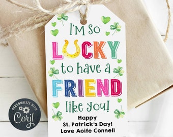 Lucky To Have A Friend Like You Gift Tag Template, Printable St. Patrick's Day School Favor Tags, Editable Classroom Tag, Instant Download