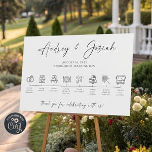 Minimalist Script Wedding Timeline Sign Template, Printable Modern Welcome Poster, Editable Order Of The Day, Digital Download, #MW2