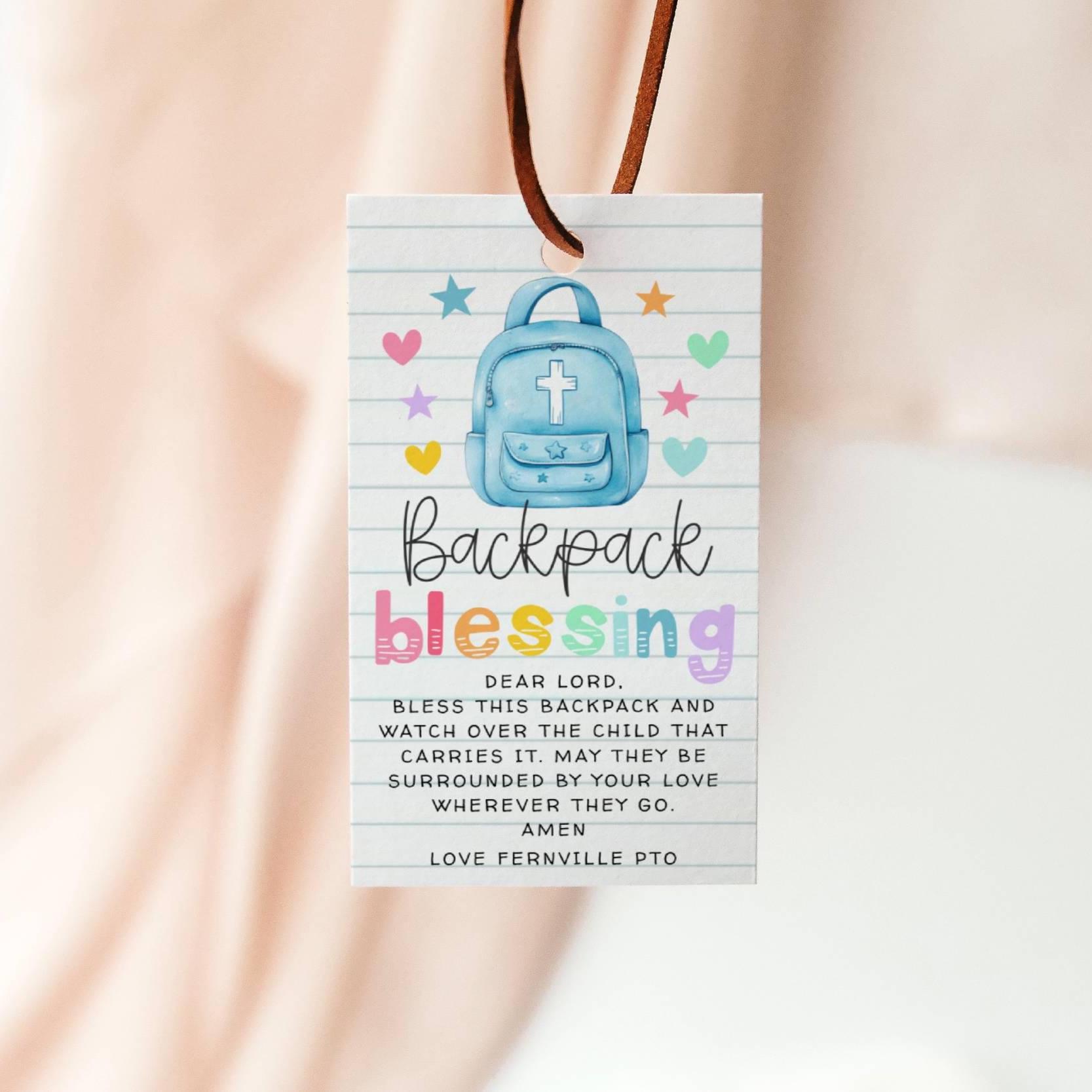 Backpack Blessing Gift Tag Template, Printable Back to School Religious ...