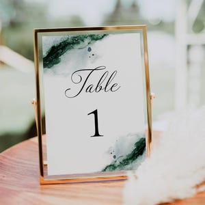 Emerald Green Watercolor Table Number Template, Printable Abstract Wedding Table Number, Editable Green Wedding Decor, Instant Download #EGW