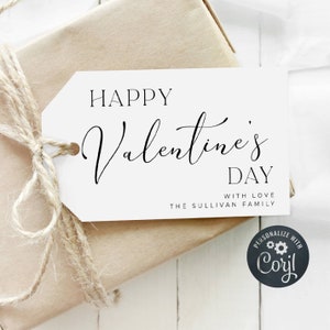 Minimalist Happy Valentine&#39;s Day Gift Tag Template, Printable Modern Valentine Favor Tag, Editable Elegant Valentine Tags, Instant Download