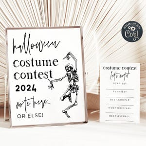 Halloween-Kostüm Contest Sign Template, druckbare Skeleton Kostüm-Wahlkarten, bearbeitbare Halloween-Party-Stimme, Sofort-Download #SK