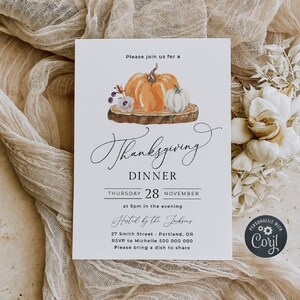 Thanksgiving Dinner Invitation Template, Printable Pumpkins Friendsgiving Invite, Editable Fall Dinner Party Invite, Instant Download, #TSF