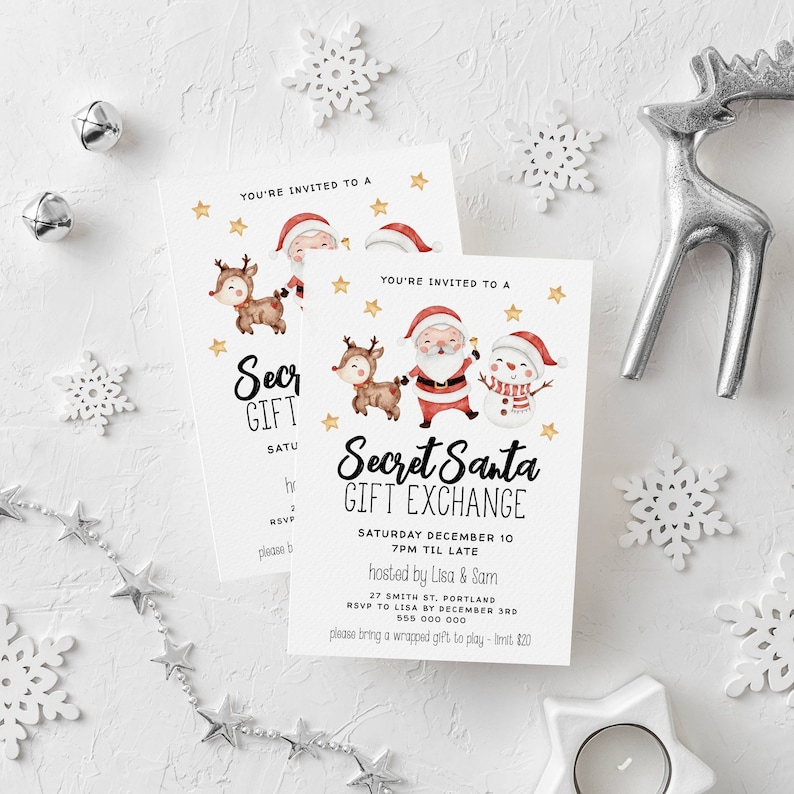 Secret Santa Invitation Template Printable Gift Exchange Etsy