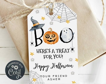 Printable Halloween Favor Tag Template, Boo Gift Tags, Trick Or Treat Gift Tags, Editable Ghost Pumpkin Treat Bag Tags, Instant Download