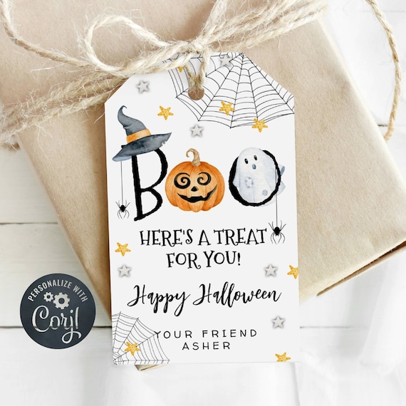 Printable Halloween Favor Tag Template, Boo Gift Tags, Trick Or Treat Gift Tags, Editable Ghost Pumpkin Treat Bag Tags, Digital Download