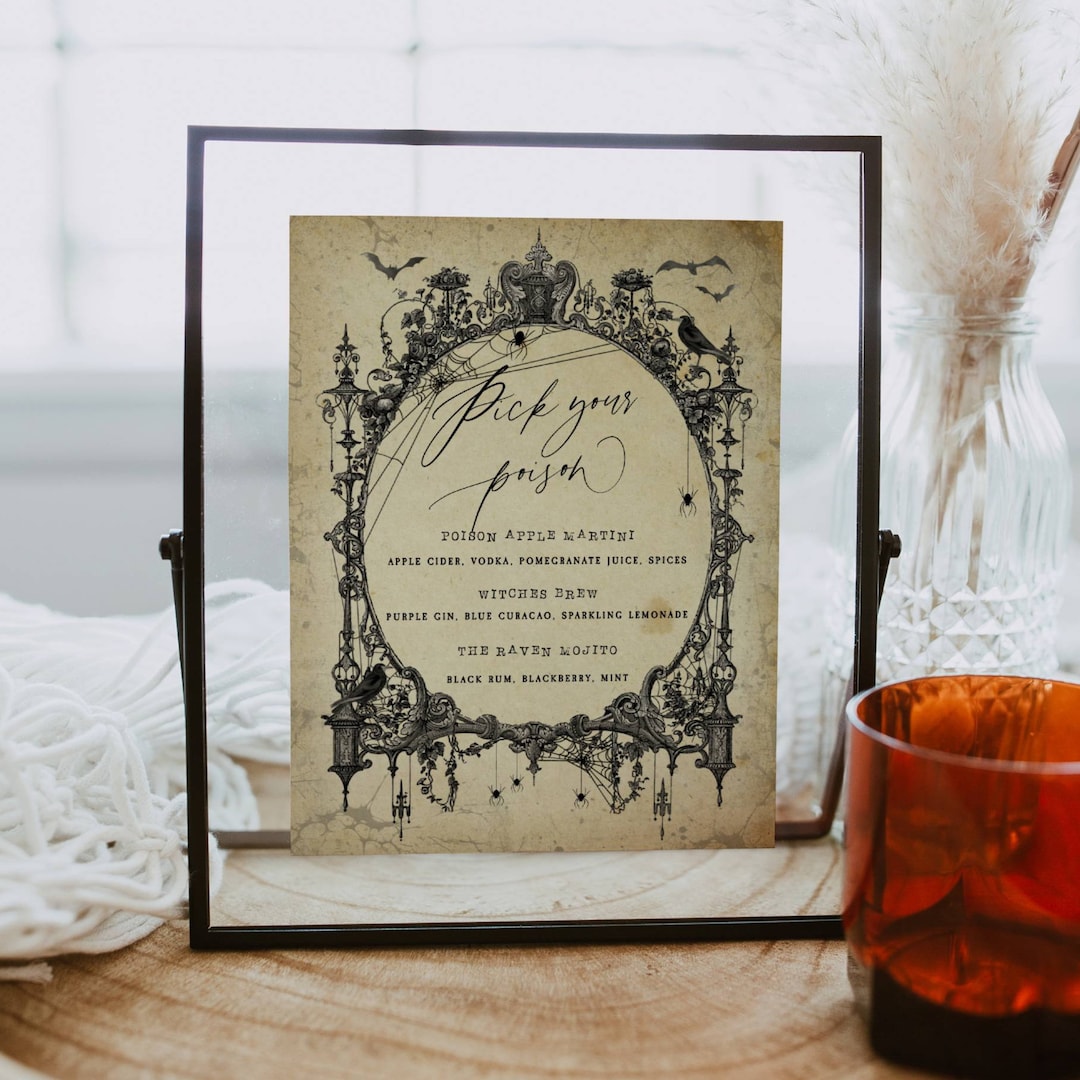Poison Frame Halloween Gothic Frame Pick Your Poison Bar Menu Template, Printable ...