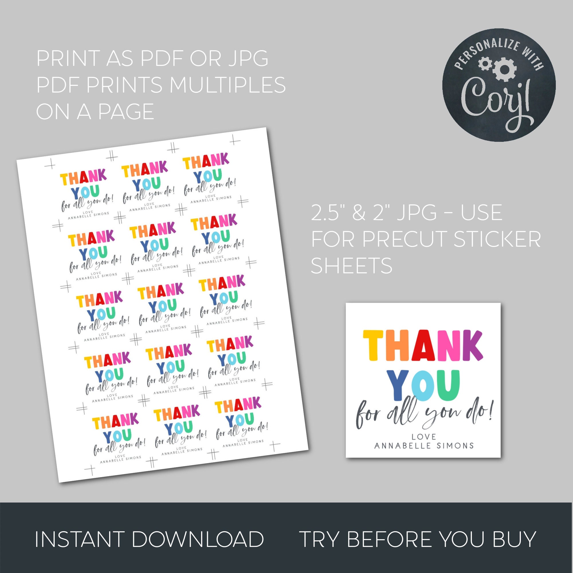Thank You for All You Do Gift Tag Template, Printable Teacher ...