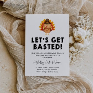 Let's Get Basted Friendsgiving Invitation Template, Printable Turkey Thanksgiving Dinner Invite, Editable Potluck Invite, Instant Download image 4