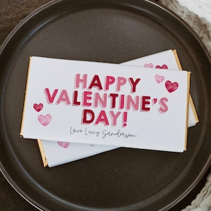 Cute Valentine&#39;s Day Chocolate Bar Wrapper Template, Printable Hearts Candy Bar Label, Editable School Chocolate Valentine, Instant Download